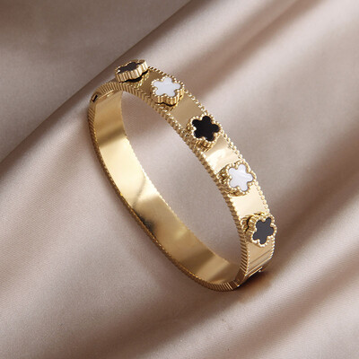 Brățări și brățări clasice cu flori din metal din oțel inoxidabil pentru femei Bijuterii de marcă de modă Accesorii pentru brățări delicate cu arc