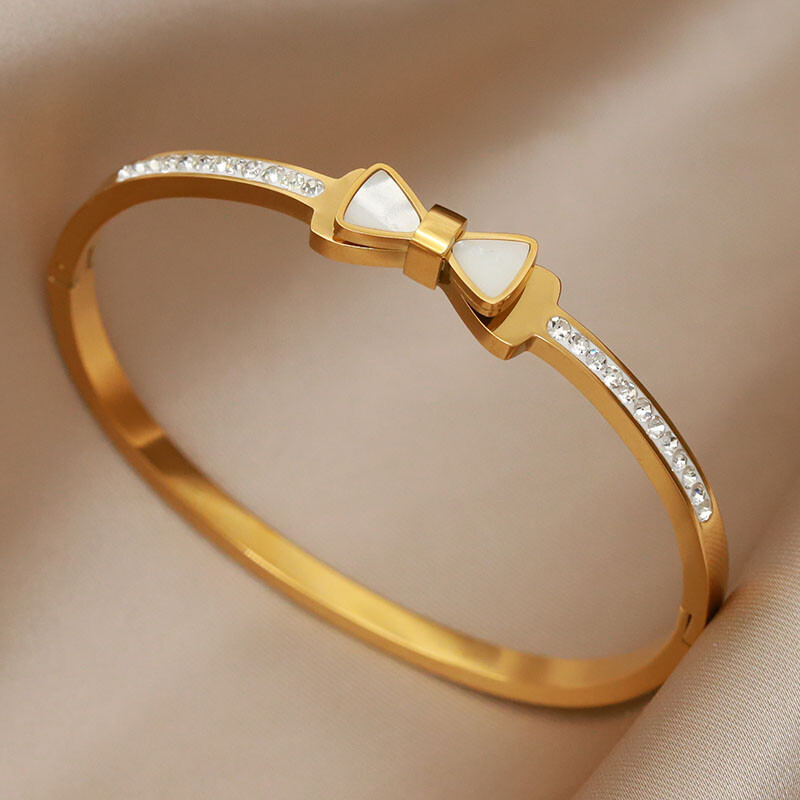 Brățări și brățări clasice cu flori din metal din oțel inoxidabil pentru femei Bijuterii de marcă de modă Accesorii pentru brățări delicate cu arc