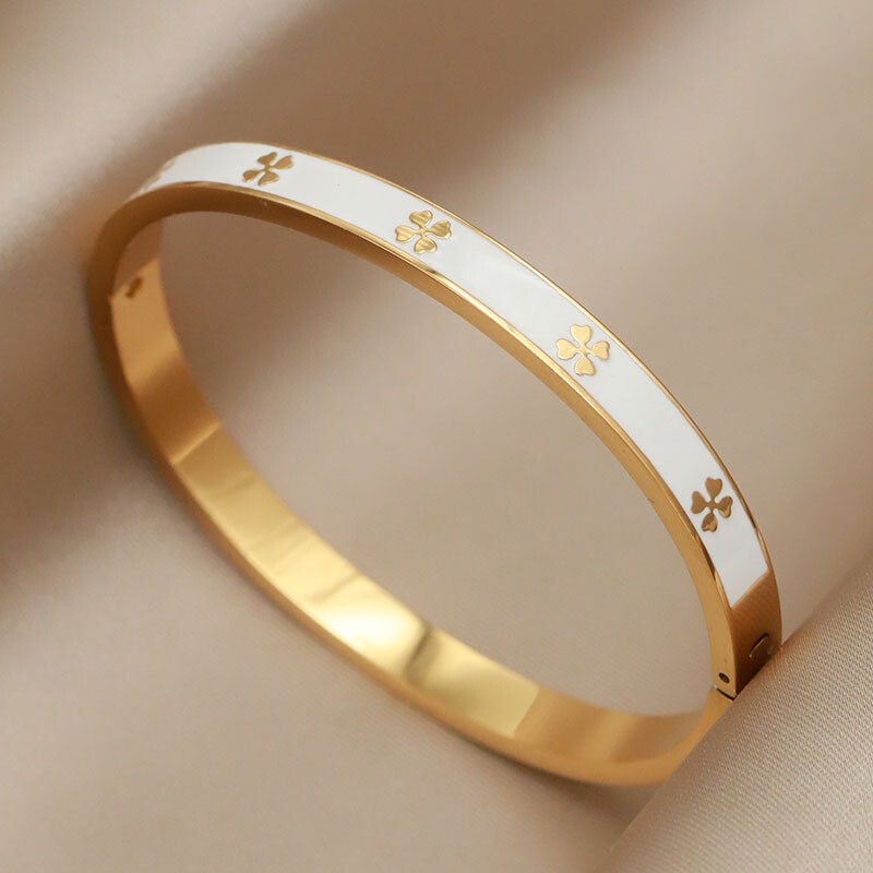 Brățări și brățări clasice cu flori din metal din oțel inoxidabil pentru femei Bijuterii de marcă de modă Accesorii pentru brățări delicate cu arc