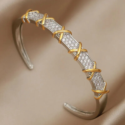 Kristalne geometrijske otvorene narukvice i narukvice za žene Široka vjenčana vjenčana narukvica u različitim bojama Nakit modne marke