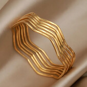 Nerūsējošā tērauda metāla daudzslāņu viļņveida rokassprādzes un rokassprādzes sievietēm Modes zīmolu rotaslietas Vienkārša stila rokassprādzes Aksesuāri