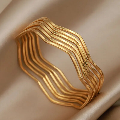 Nerūsējošā tērauda metāla daudzslāņu viļņveida rokassprādzes un rokassprādzes sievietēm Modes zīmolu rotaslietas Vienkārša stila rokassprādzes Aksesuāri