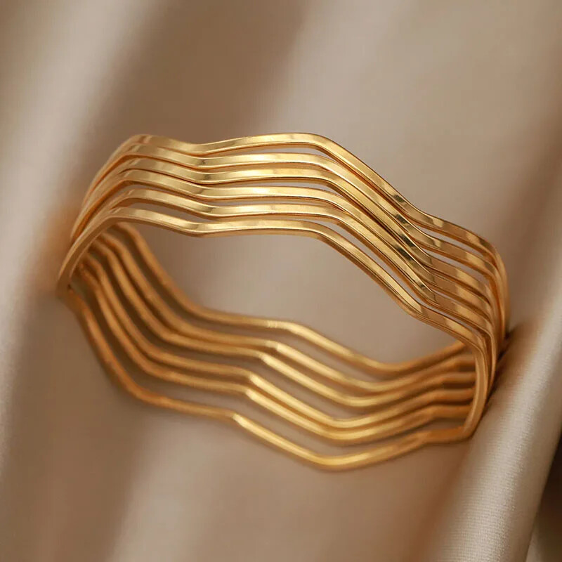 Nerūsējošā tērauda metāla daudzslāņu viļņveida rokassprādzes un rokassprādzes sievietēm Modes zīmolu rotaslietas Vienkārša stila rokassprādzes Aksesuāri