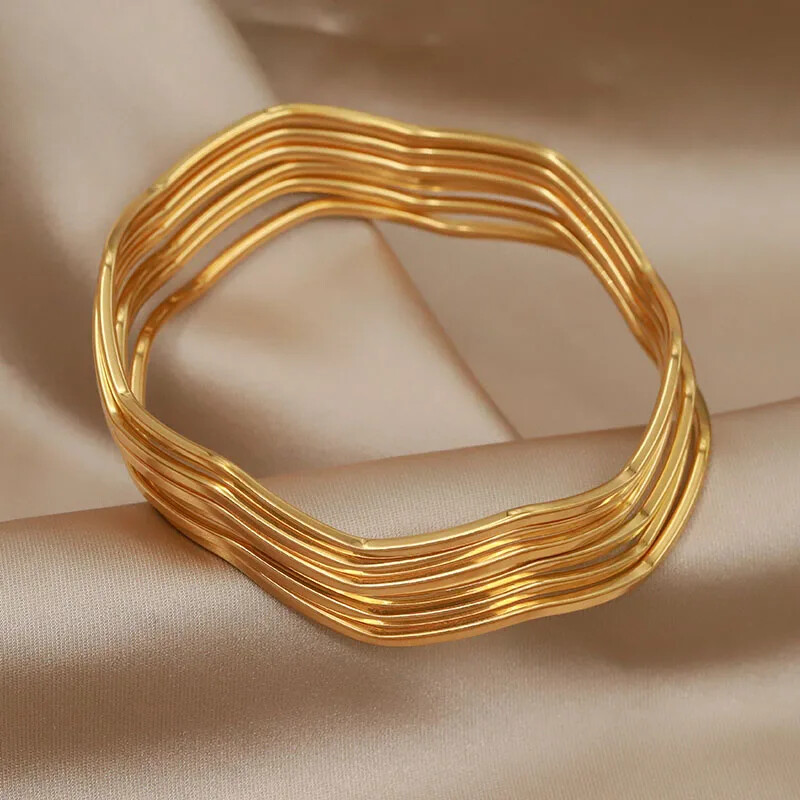 Nerūsējošā tērauda metāla daudzslāņu viļņveida rokassprādzes un rokassprādzes sievietēm Modes zīmolu rotaslietas Vienkārša stila rokassprādzes Aksesuāri