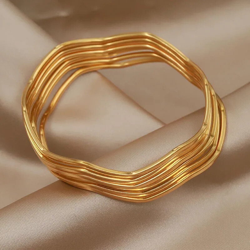 Nerūsējošā tērauda metāla daudzslāņu viļņveida rokassprādzes un rokassprādzes sievietēm Modes zīmolu rotaslietas Vienkārša stila rokassprādzes Aksesuāri