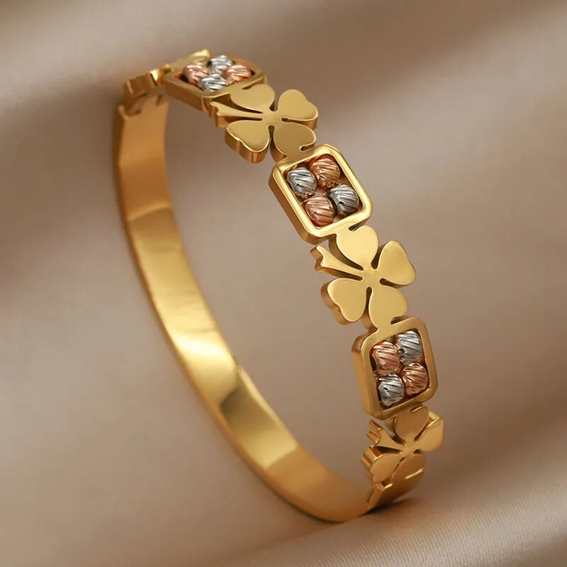 Mărgele din oțel inoxidabil cu amestec de metal Brățări și brățări cu flori pentru femei Bijuterii de marcă de modă Accesorii elegante