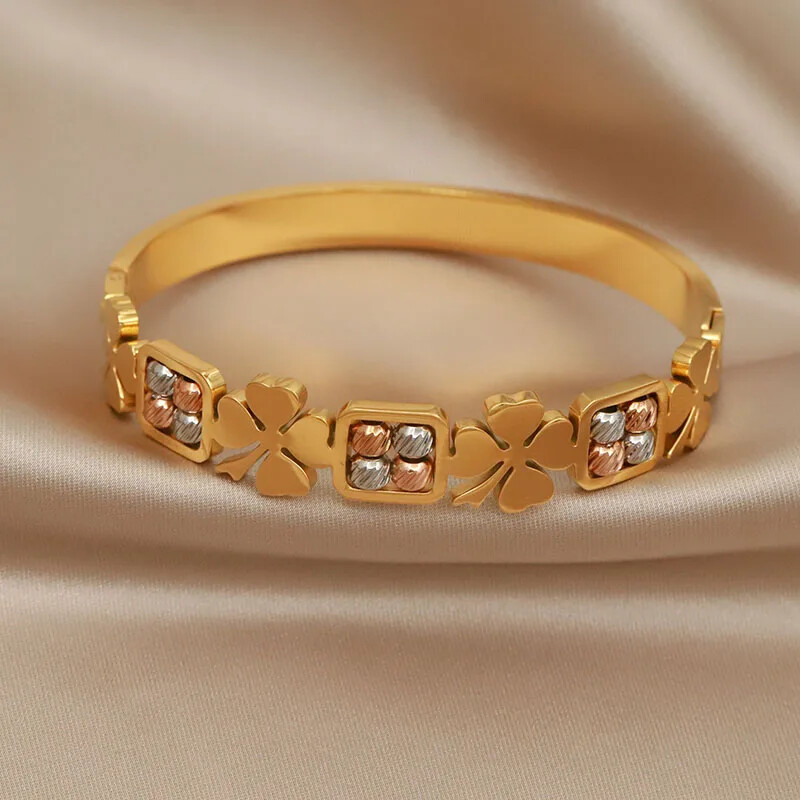 Mărgele din oțel inoxidabil cu amestec de metal Brățări și brățări cu flori pentru femei Bijuterii de marcă de modă Accesorii elegante