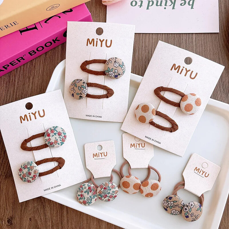 Множество стилове Шнола за коса за момичета Нова мода Корейски сладък бебешки плат Лък Фиби за коса Шапки Щипки за кафе Детски аксесоари за коса