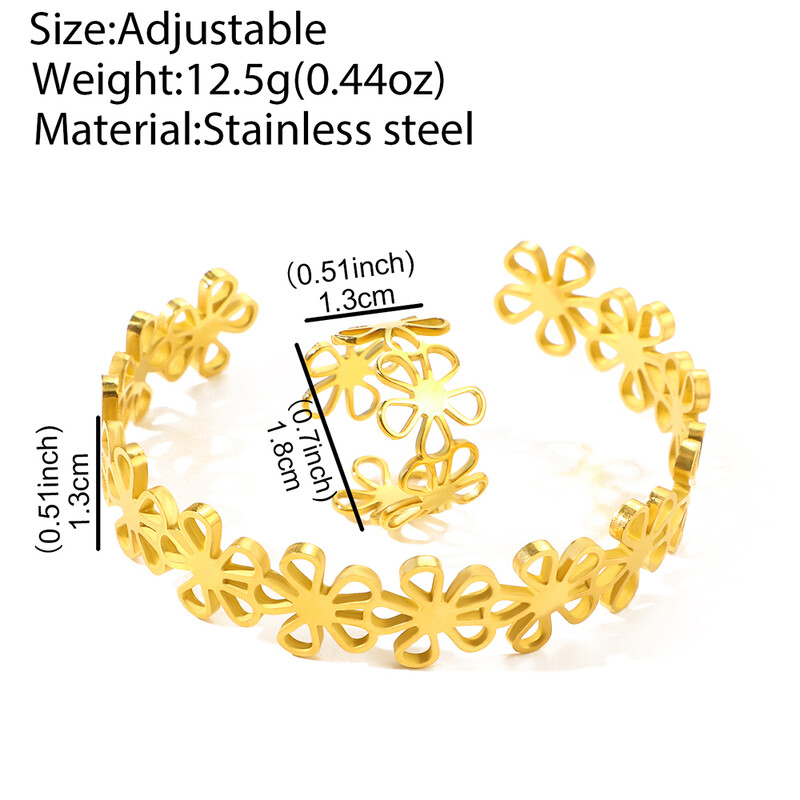 Set de inele brățară din oțel inoxidabil Flori goale Inel brățară retro neobișnuit pentru femei Bijuterii care nu se estompează Cadou de înaltă calitate Nou