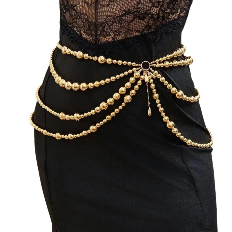 Lanț de talie de perle europene și americane, cu perle conectate cu mai multe straturi, cu decorare pentru talie cu ciucuri, centură personalizată