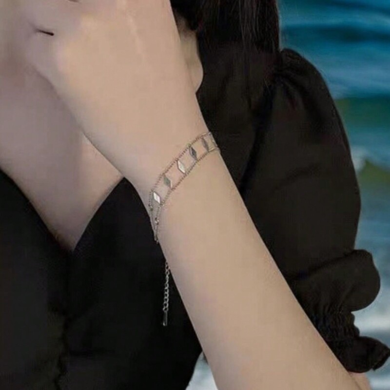1 buc. Brățară cu lanț din oțel inoxidabil simplu, cu romboi, pentru femei, pentru decorarea zilnică
