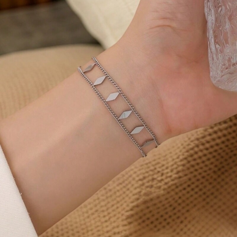 1 buc. Brățară cu lanț din oțel inoxidabil simplu, cu romboi, pentru femei, pentru decorarea zilnică