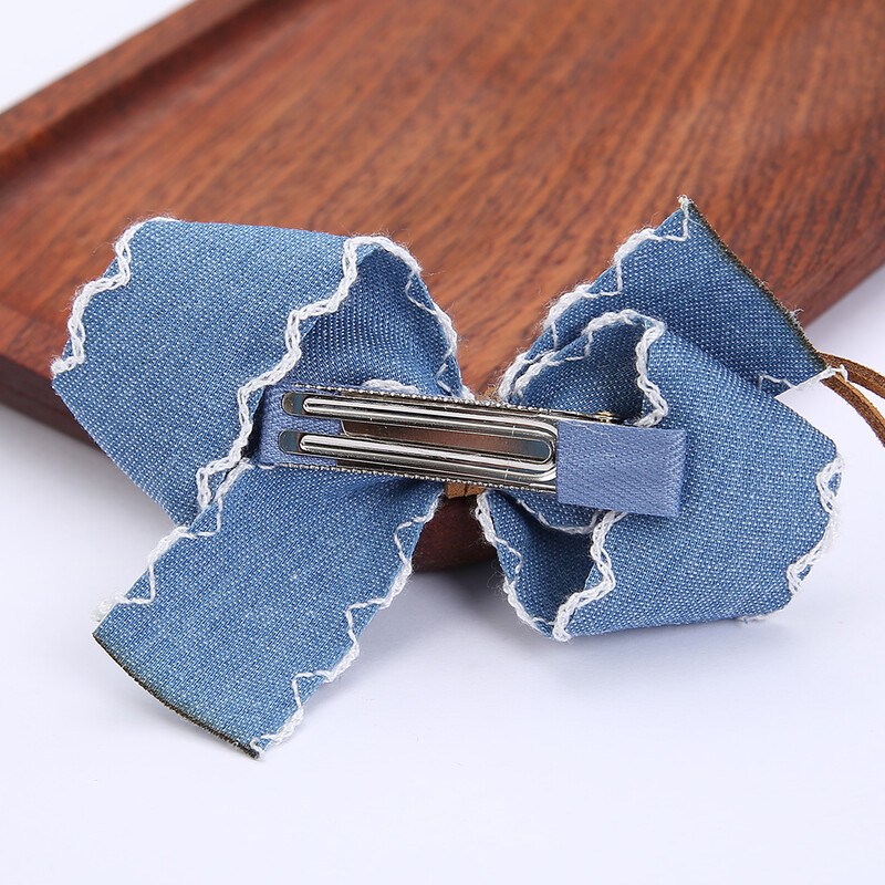 2 bucăți/set fundite din dantelă albă pentru fetițe agrafe de păr vintage din denim Sanp agrafe de păr cowboy mini fundite BB Barrettes