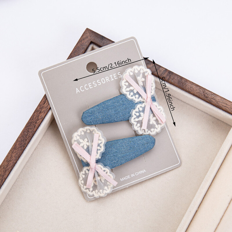 2 bucăți/set fundite din dantelă albă pentru fetițe agrafe de păr vintage din denim Sanp agrafe de păr cowboy mini fundite BB Barrettes