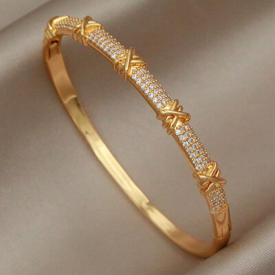 Brățări și brățare în cruce de zircon cubic de cristal clasic, cu scrisoare, brățară de mireasă, bijuterii de marcă de modă Ins