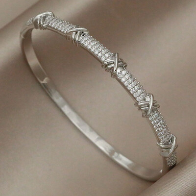 Brățări și brățare în cruce de zircon cubic de cristal clasic, cu scrisoare, brățară de mireasă, bijuterii de marcă de modă Ins