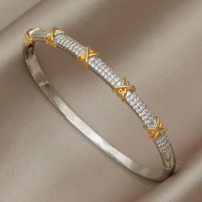 Brățări și brățare în cruce de zircon cubic de cristal clasic, cu scrisoare, brățară de mireasă, bijuterii de marcă de modă Ins