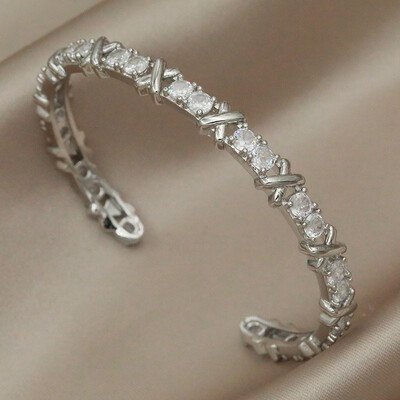 Brățări și brățare în cruce de zircon cubic de cristal clasic, cu scrisoare, brățară de mireasă, bijuterii de marcă de modă Ins