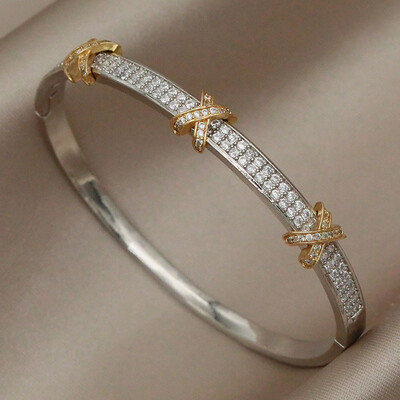 Brățări și brățare în cruce de zircon cubic de cristal clasic, cu scrisoare, brățară de mireasă, bijuterii de marcă de modă Ins