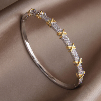 Brățări și brățare în cruce de zircon cubic de cristal clasic, cu scrisoare, brățară de mireasă, bijuterii de marcă de modă Ins