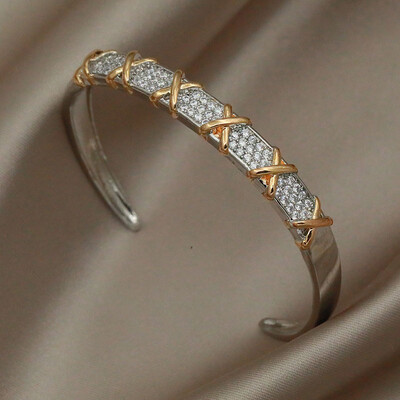 Brățări și brățare în cruce de zircon cubic de cristal clasic, cu scrisoare, brățară de mireasă, bijuterii de marcă de modă Ins