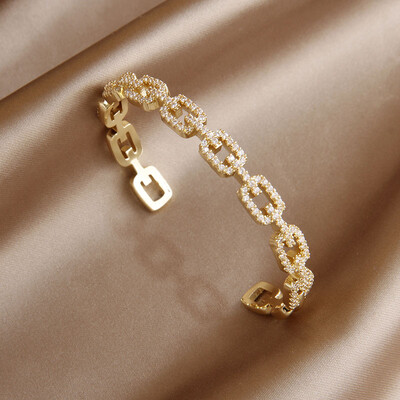 Brățări și brățare în cruce de zircon cubic de cristal clasic, cu scrisoare, brățară de mireasă, bijuterii de marcă de modă Ins