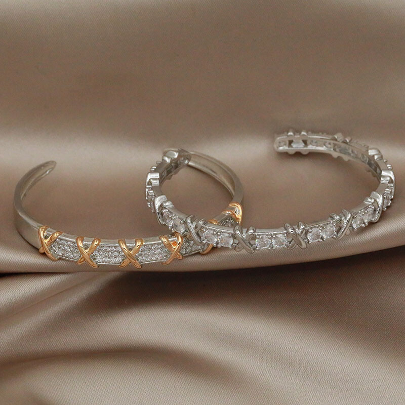 Brățări și brățare în cruce de zircon cubic de cristal clasic, cu scrisoare, brățară de mireasă, bijuterii de marcă de modă Ins