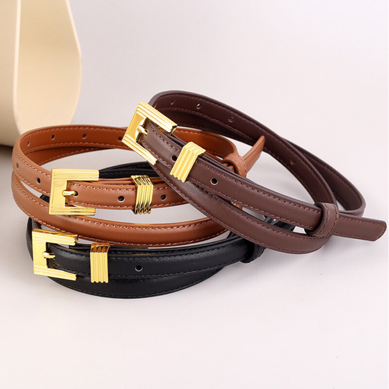 Modni tanki remeni za žene Tanki kožni remeni za haljine Vintage ženski remen Ženski remeni za traperice Zlatna/srebrna kopča pojas