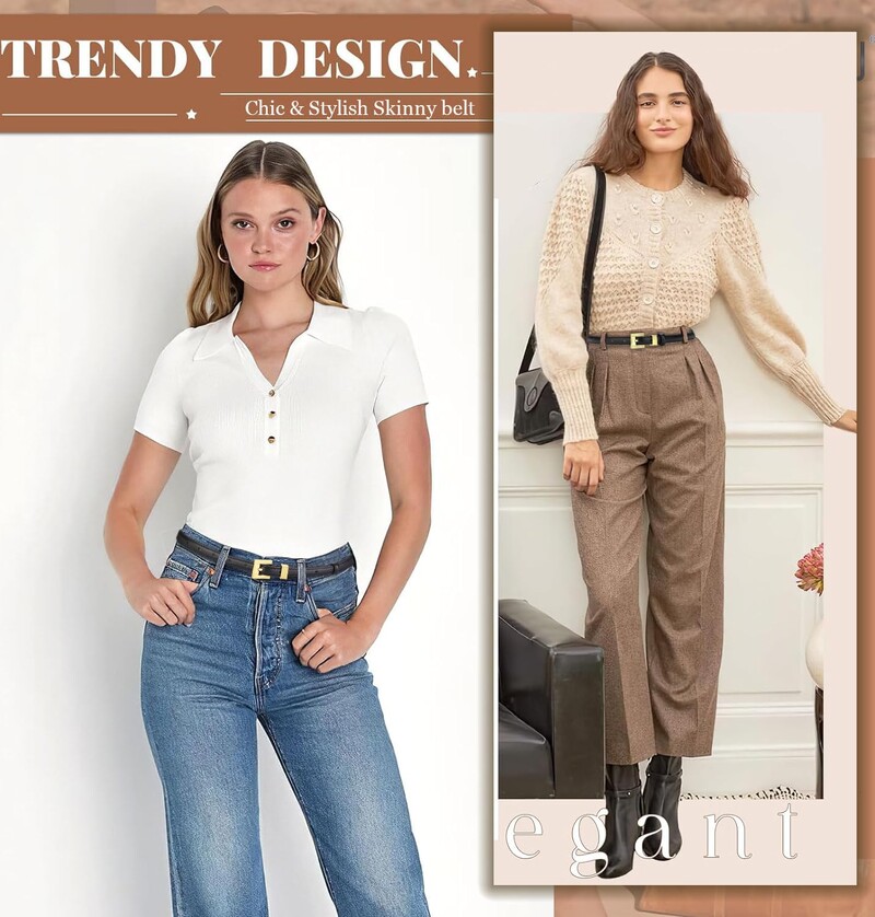 Modni tanki remeni za žene Tanki kožni remeni za haljine Vintage ženski remen Ženski remeni za traperice Zlatna/srebrna kopča pojas