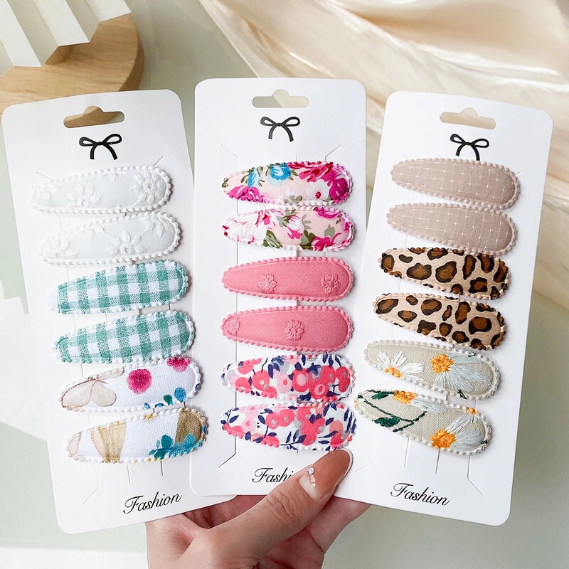 6/10 bucăți agrafe de păr cu imprimeu la modă cu gem de hârtie, picătură de apă pentru fete, clemă BB pentru păr, făcută manual, accesorii pentru păr pentru copii