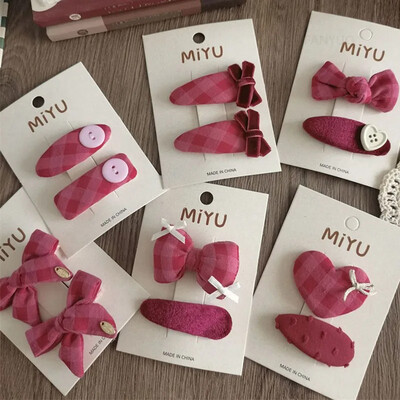 Koreai New Rose Bowkont Lányok Gyerek Hajcsat Édes Sokoldalú Gyermek BB Gomb Clipek Egyszerű Temperamentum Baba Fejfedő Hajtű