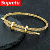 Brățară din plasă de modă nouă, bărbați, femei, farmec, brățară de cristal minimalistă, bijuterii reglabile din oțel inoxidabil, cadouri creative pentru cupluri