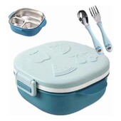 Cutie de prânz pentru copii Cutie Bento roz Veselă ecologică Recipient pentru alimente din oțel inoxidabil cu 3 grile cu lingură Furculiță Accesorii de bucătărie