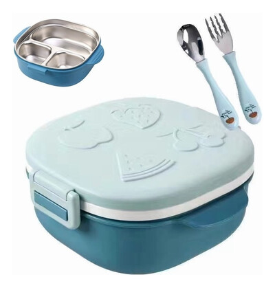 Cutie de prânz pentru copii Cutie Bento roz Veselă ecologică Recipient pentru alimente din oțel inoxidabil cu 3 grile cu lingură Furculiță Accesorii de bucătărie