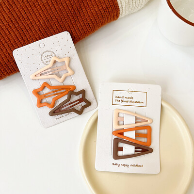 3/6 бр./компл. Жени Момичета Мода кафе цвят Геометрични звезди Орнамент Щипки за коса Сладки фиби за коса Женски аксесоари за коса