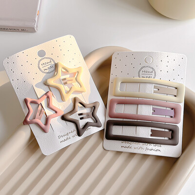 3/6 бр./компл. Жени Момичета Мода кафе цвят Геометрични звезди Орнамент Щипки за коса Сладки фиби за коса Женски аксесоари за коса