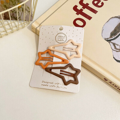 3/6 бр./компл. Жени Момичета Мода кафе цвят Геометрични звезди Орнамент Щипки за коса Сладки фиби за коса Женски аксесоари за коса