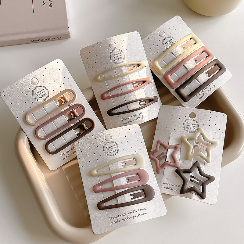 3/6 бр./компл. Жени Момичета Мода кафе цвят Геометрични звезди Орнамент Щипки за коса Сладки фиби за коса Женски аксесоари за коса