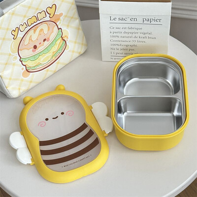 Kid`s Lunch Box Bee Aranyos rozsdamentes acél ételtartó Bento Box hordozható kempingpiknik Gyerekek Felnőttek Vissza az iskolába