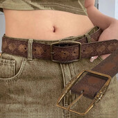 Model imprimat Retro Y2K Curele pentru femei de lux, marca de designer, cataramă, centură în talie, pentru femei, din piele PU, Hip Hop, la modă.