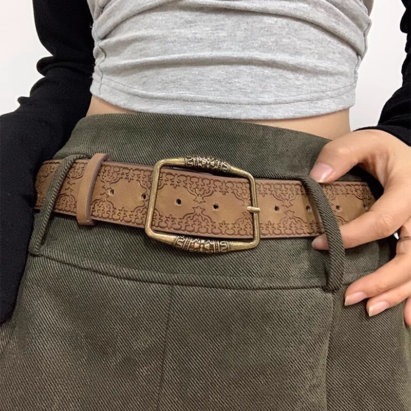 Model imprimat Retro Y2K Curele pentru femei de lux, marca de designer, cataramă, centură în talie, pentru femei, din piele PU, Hip Hop, la modă.