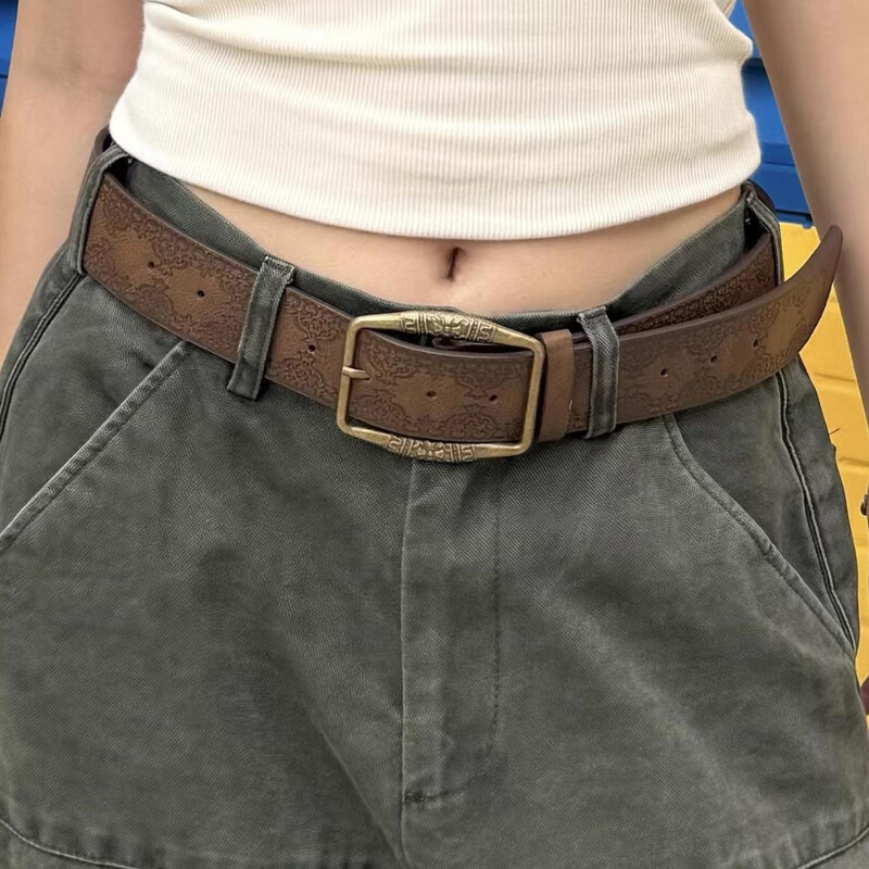 Model imprimat Retro Y2K Curele pentru femei de lux, marca de designer, cataramă, centură în talie, pentru femei, din piele PU, Hip Hop, la modă.