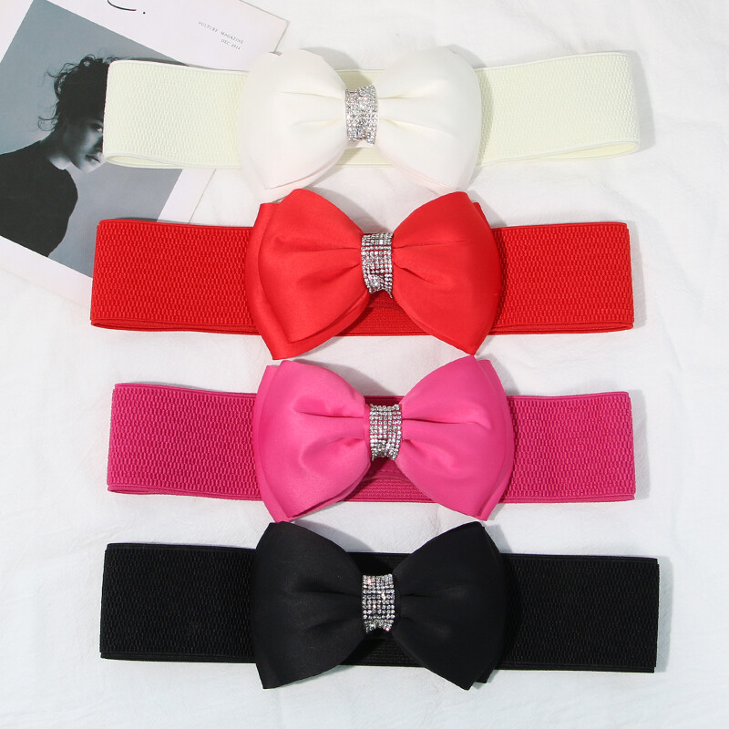 Moda fundă mare cu strass cataramă centură de talie femei doamnă elastică din nailon centură lată rochie slabă haină decor curea cu bretele