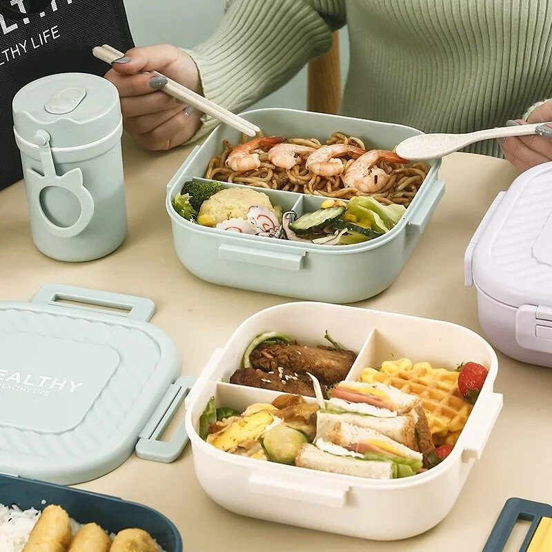 1Pcs 1300ml Prijenosna kutija za ručak s posuđem Bento kutije za mikrovalnu pećnicu Dječji školski ured Piknik Voćna salata Spremnik za pohranu hrane