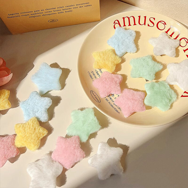 5 bucăți de pluș pentagramă agrafă de păr Y2K Star Duckbill clip alb roz blană dopamină ornament de păr pentru femei