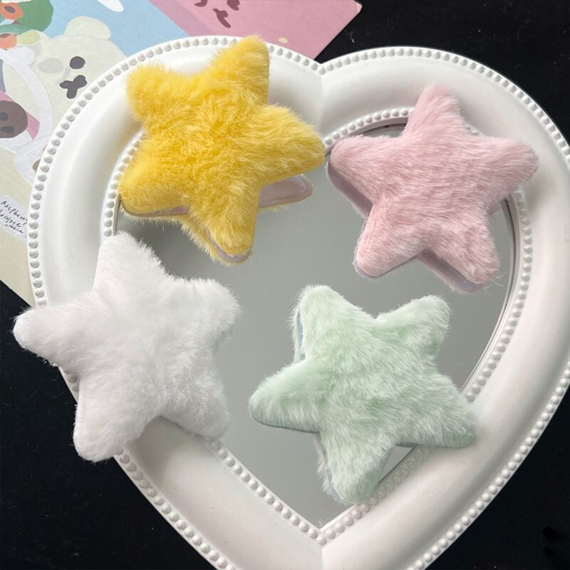 5 bucăți de pluș pentagramă agrafă de păr Y2K Star Duckbill clip alb roz blană dopamină ornament de păr pentru femei