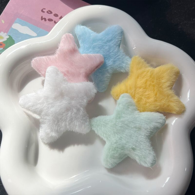 5 bucăți de pluș pentagramă agrafă de păr Y2K Star Duckbill clip alb roz blană dopamină ornament de păr pentru femei