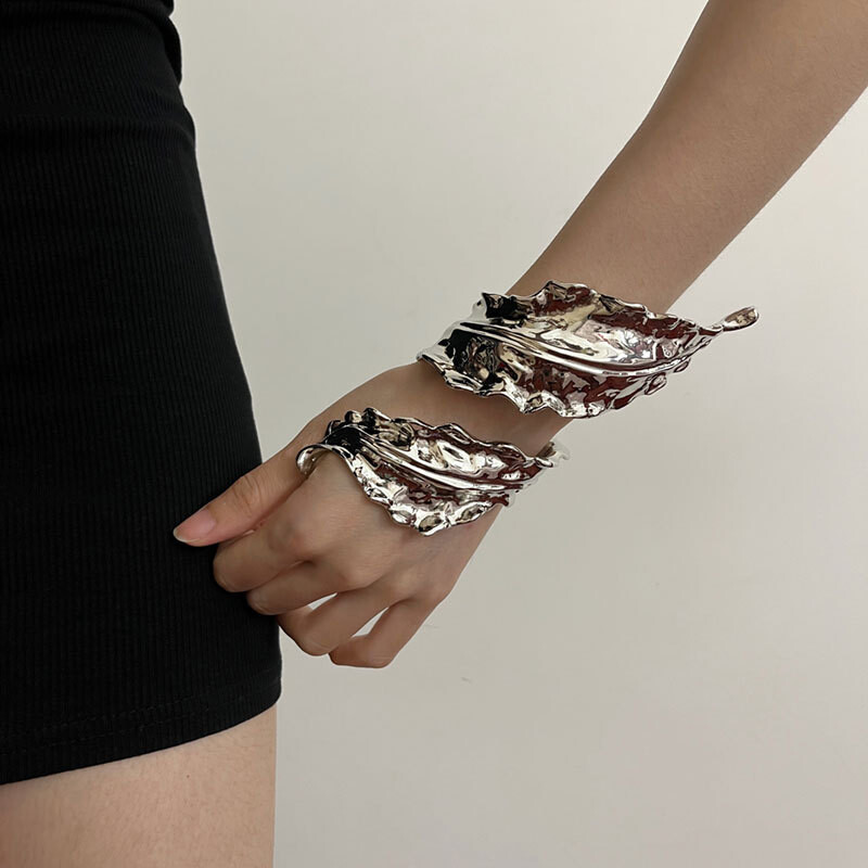 Draweye Metalna narukvica s listovima za žene Vintage nepravilnog punk stila Preuveličani nakit Narukvice Modni hiphop Pulseras Mujer