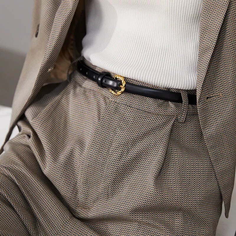 Curea subțire din piele pentru femei Cureaua subțire din piele naturală pentru blugi haină rochie cu cataramă din aliaj auriu centură pentru femei