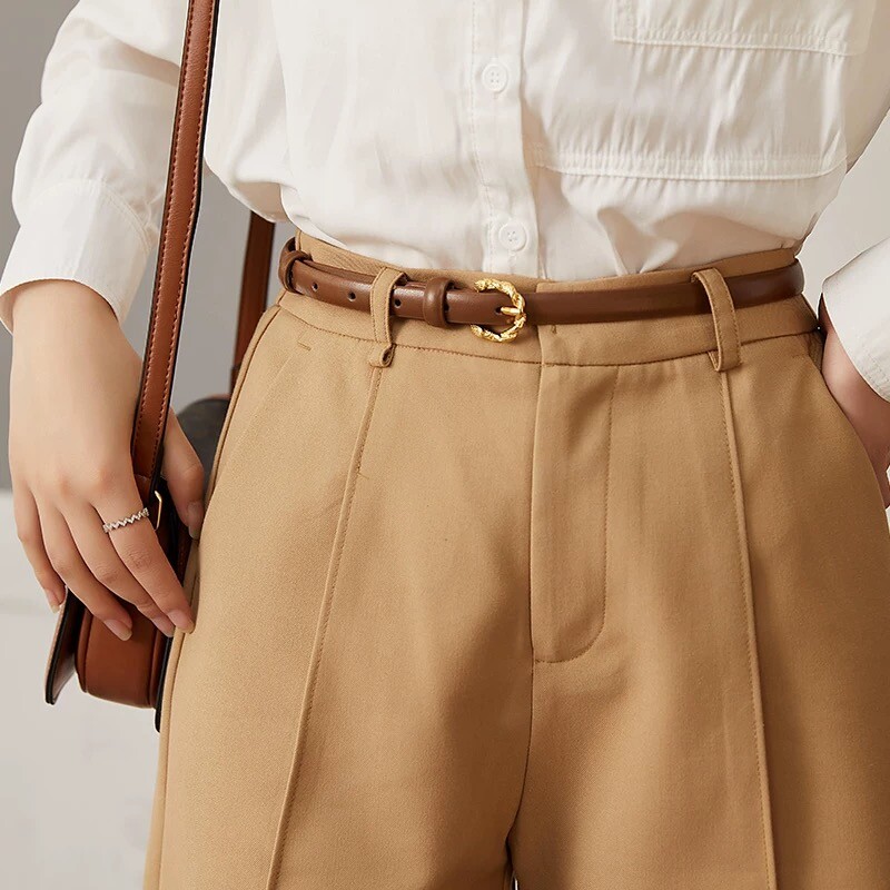 Curea subțire din piele pentru femei Cureaua subțire din piele naturală pentru blugi haină rochie cu cataramă din aliaj auriu centură pentru femei